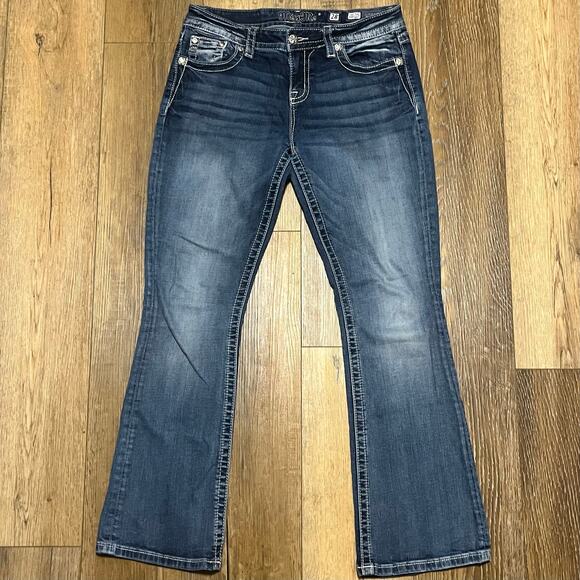 Miss Me Jeans Mid Rise Easy Boot 28x31 Med Wash Rhinestone Sequin Cowgirl Y2k - Picture 1 of 9